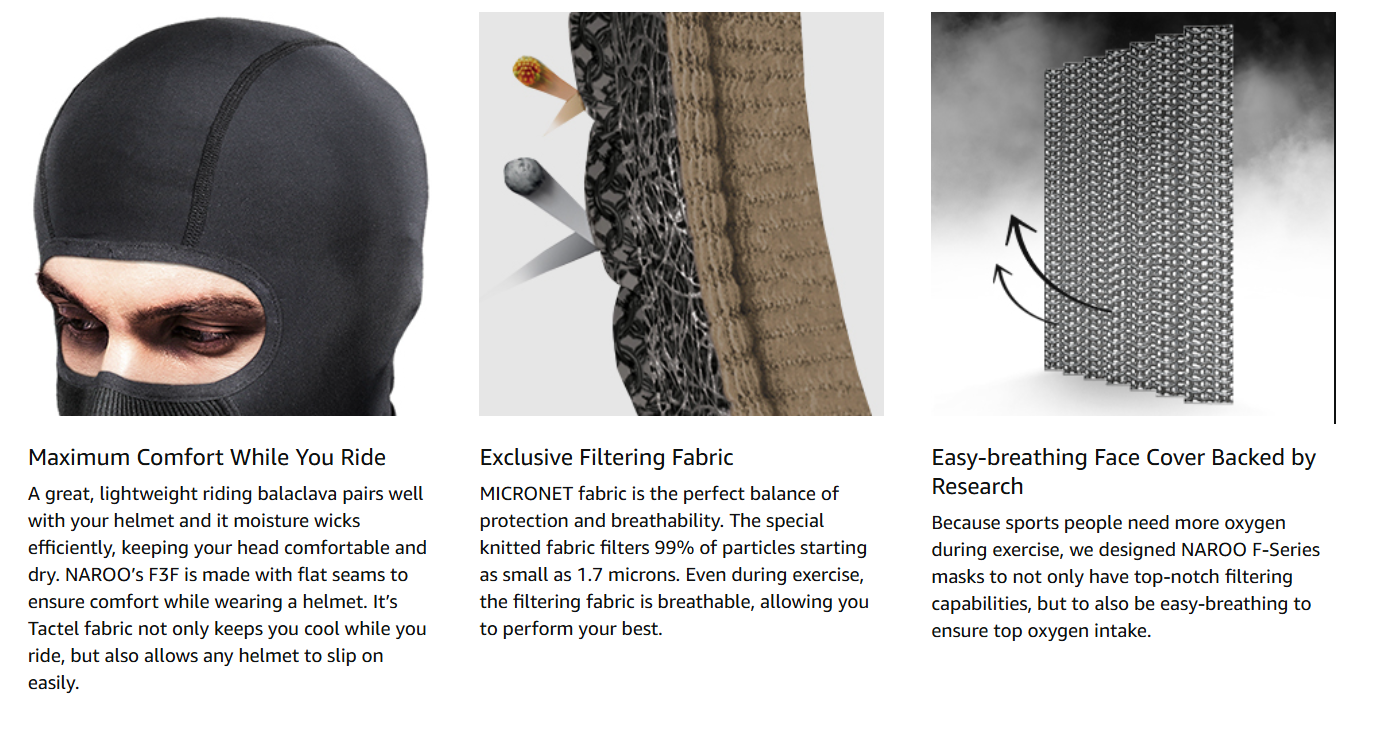 Motorcycle Balaclava Lightweight Filtering Moisture-Wicking Breathable F3F Black