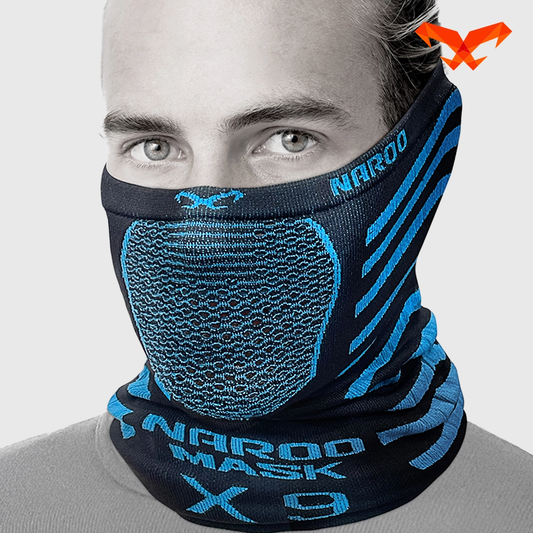 NAROO X9 black and blue neck gaiter, front view