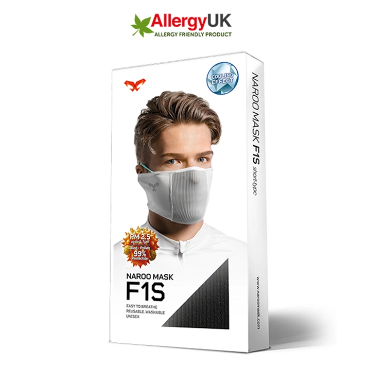 NAROO F1S retail packaging with a photograph of the white face cover.