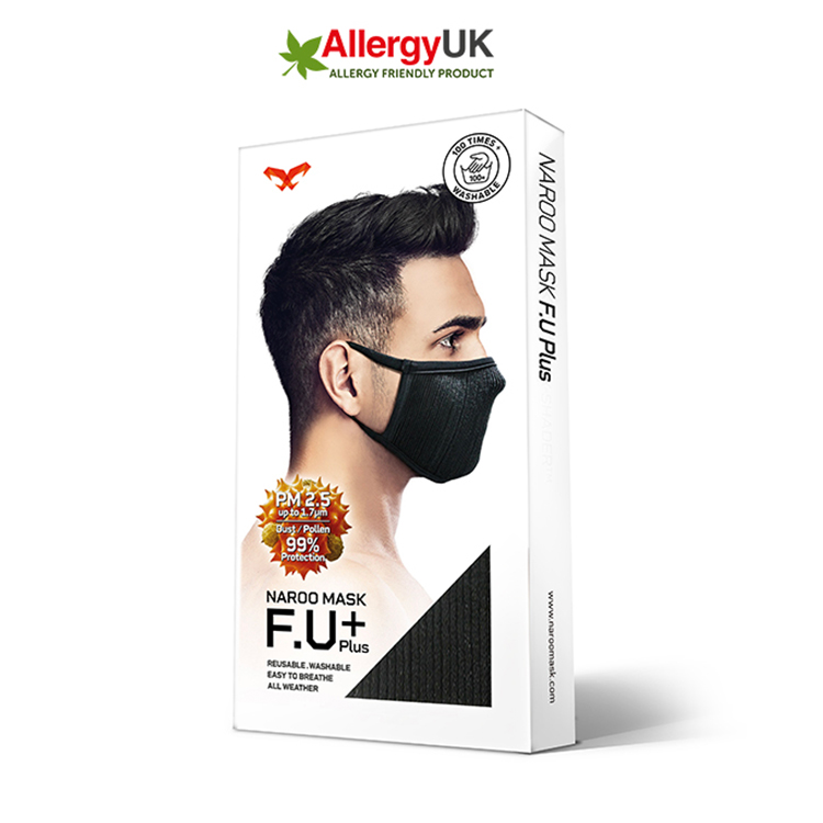NAROO F.U+ retail box with a photograph of the black face mask.
