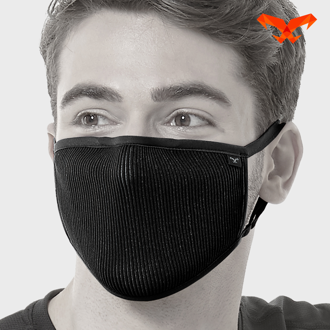 NAROO F.U+ black face mask worn by a model.