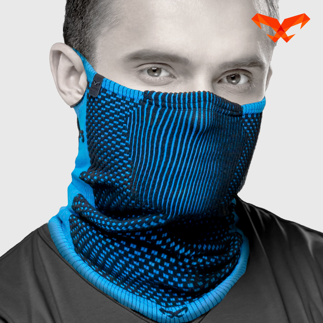 NAROO F5 black and blue neck gaiter, front view