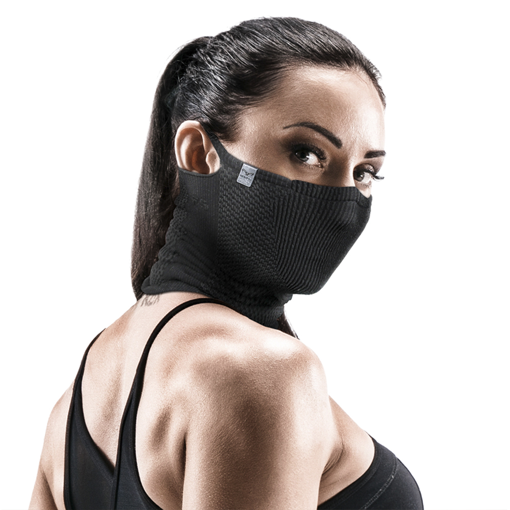NAROO F5 black neck gaiter worn by a woman