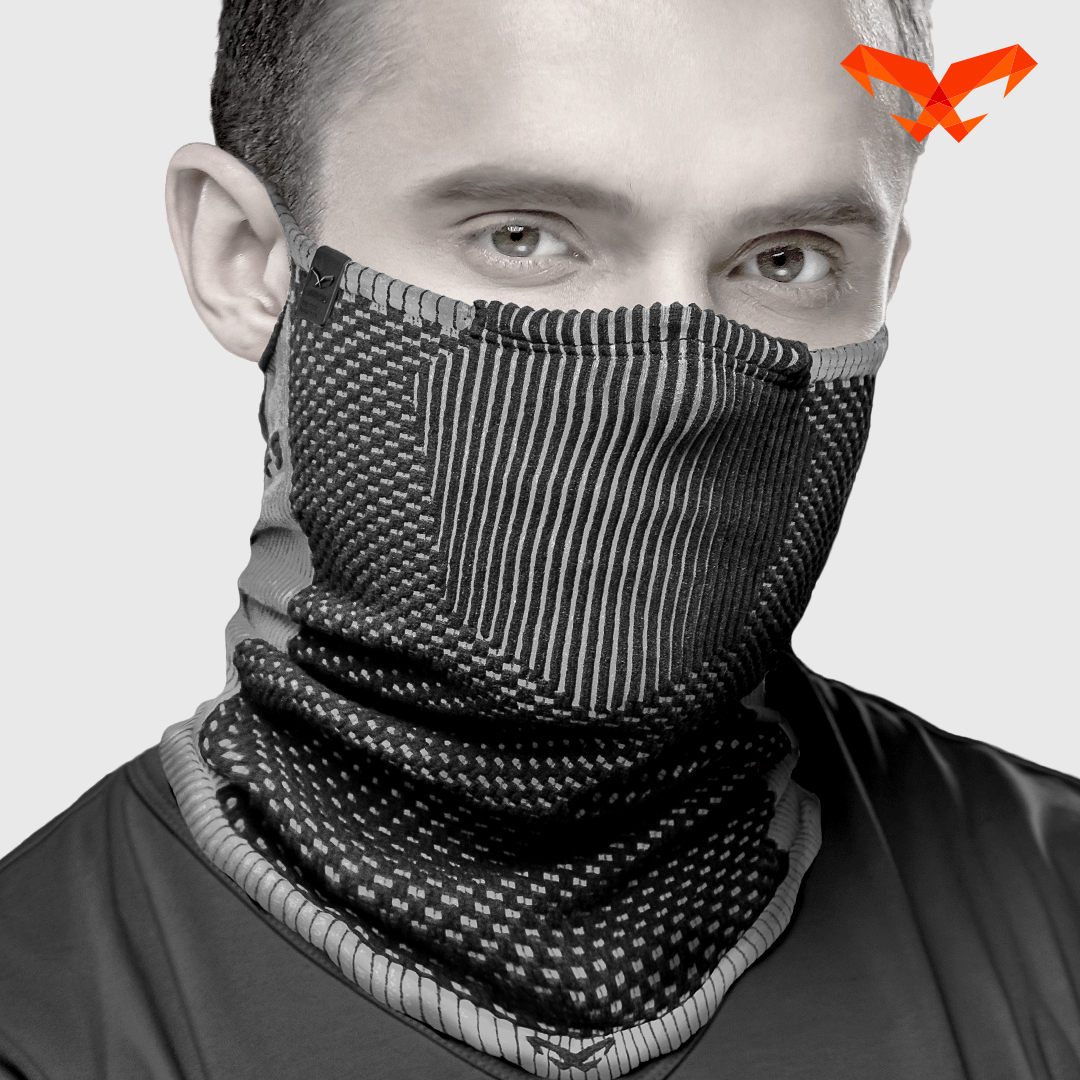 NAROO F5 black and gray neck gaiter, front view