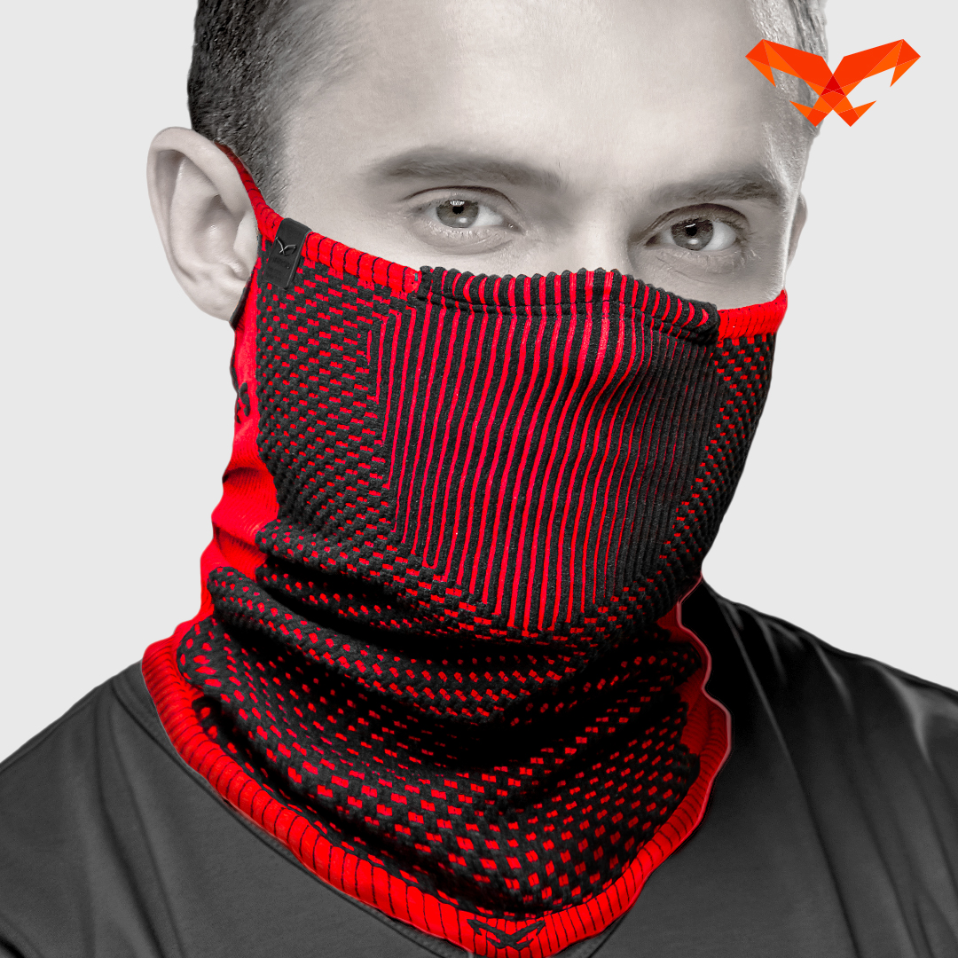 NAROO F5 black and red neck gaiter, front view