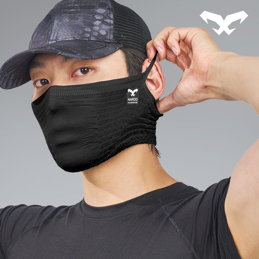 NAROO A1S Galaxy Black face cover with ear loop shown