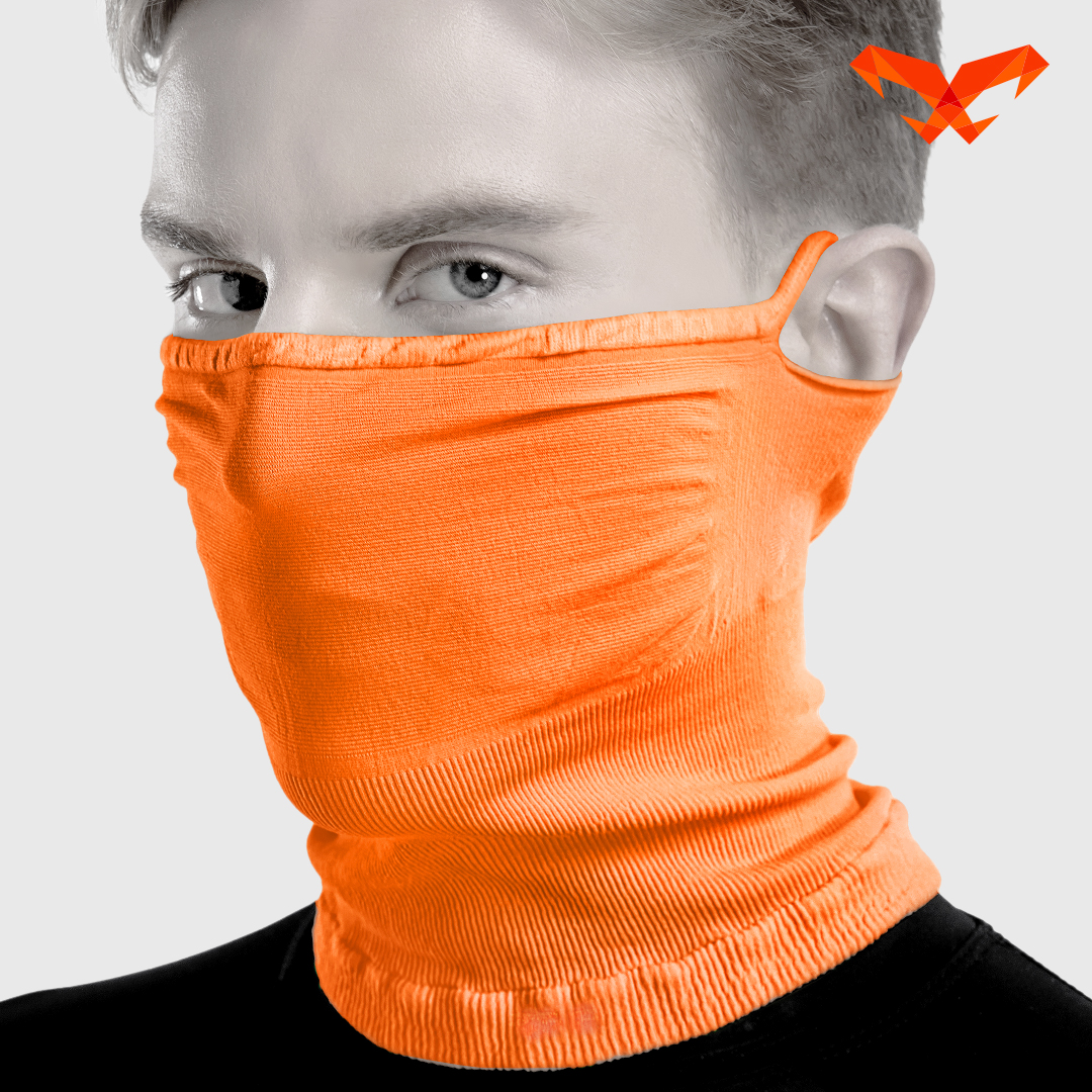 NAROO X1 orange neck gaiter, front-side view