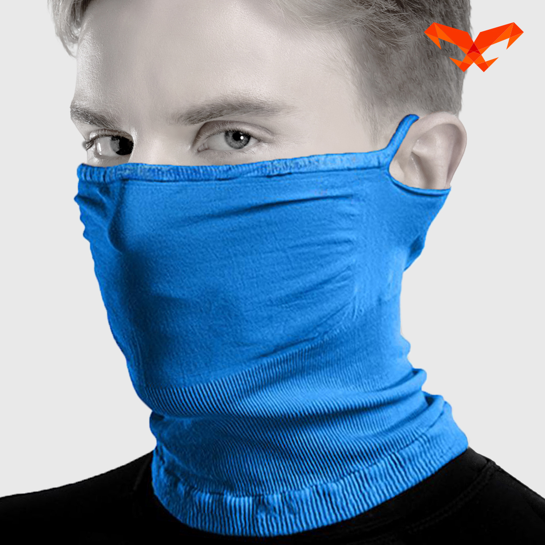 NAROO X1 blue neck gaiter, front-side view