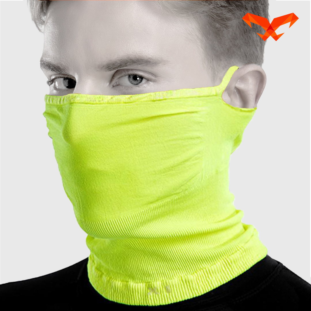 NAROO X1 lime neck gaiter, front-side view
