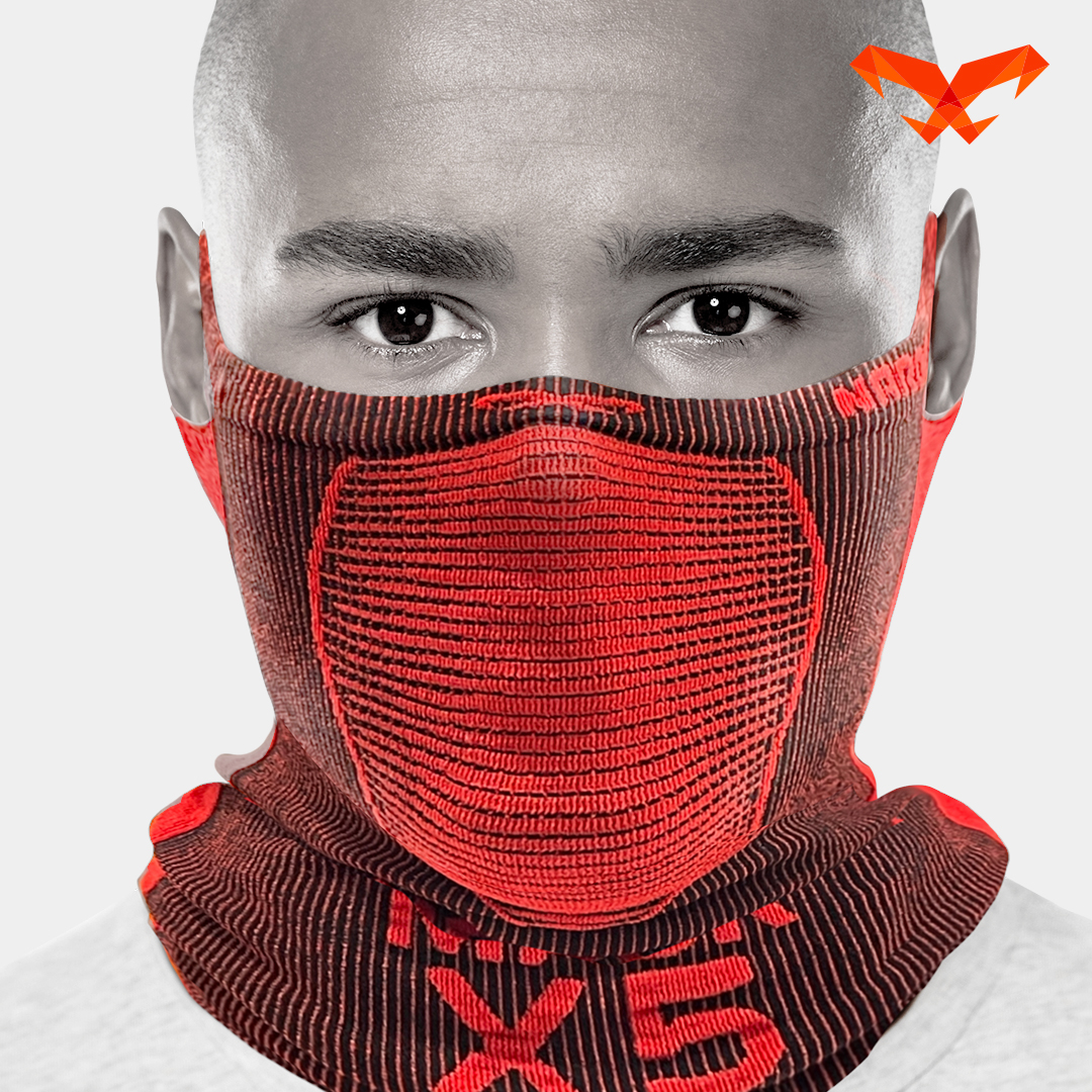 NAROO X5 black and red neck gaiter, front view