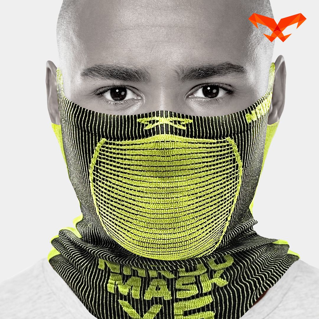 NAROO X5 black and yellow neck gaiter, front view