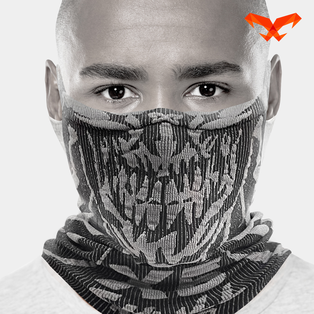NAROO X5 skull-pattern neck gaiter, front view