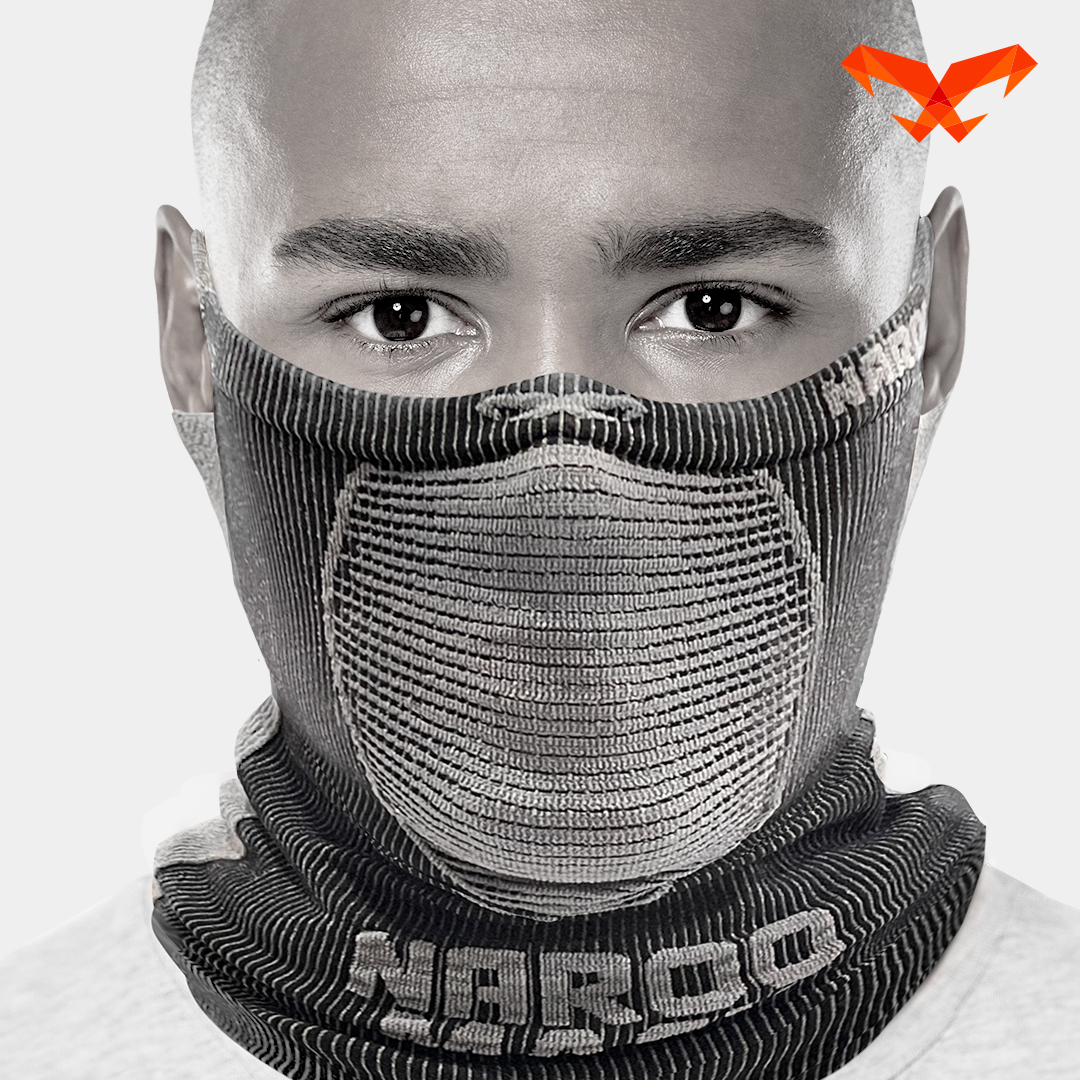 NAROO X5 black and gray neck gaiter, front view