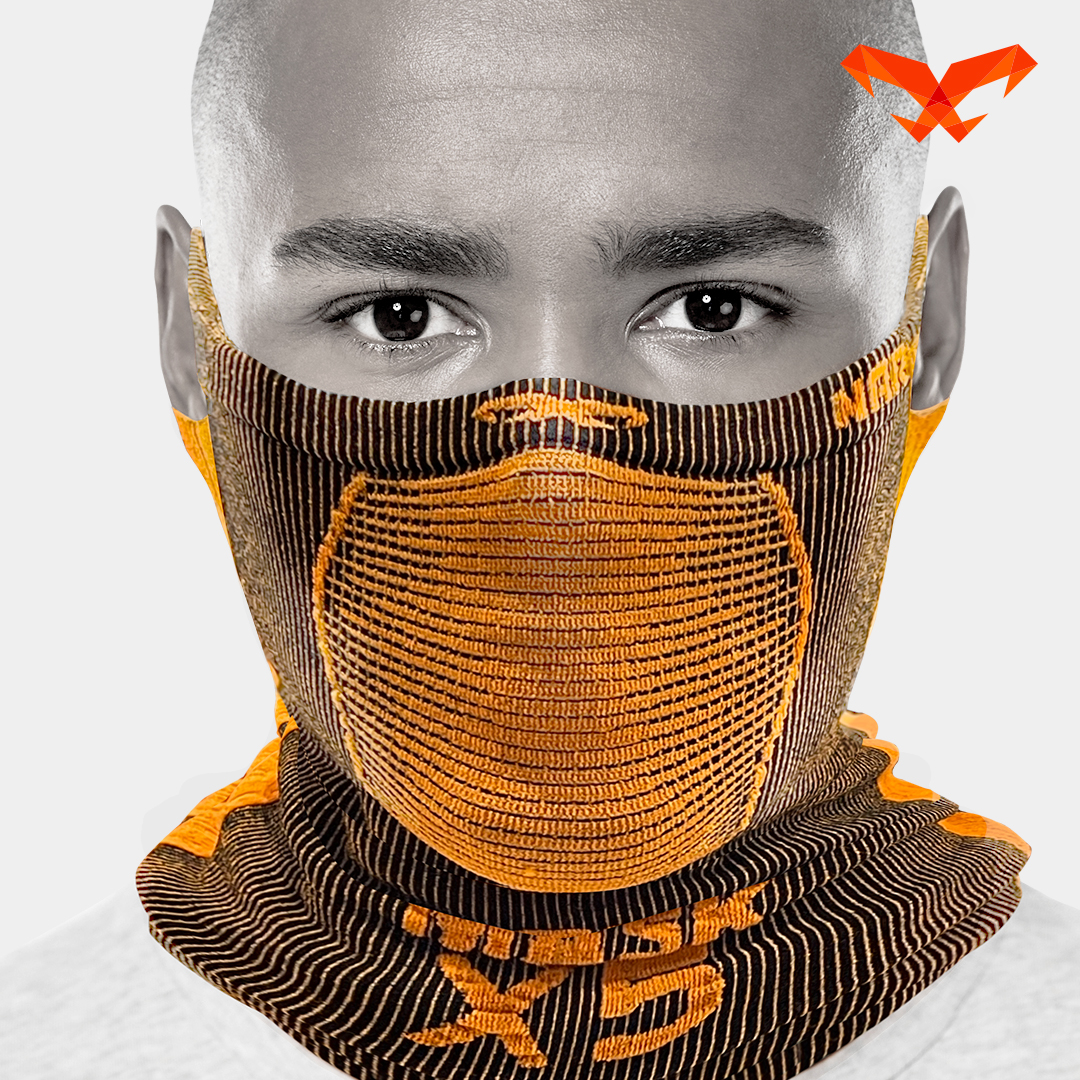 NAROO X5 black and orange neck gaiter, front view
