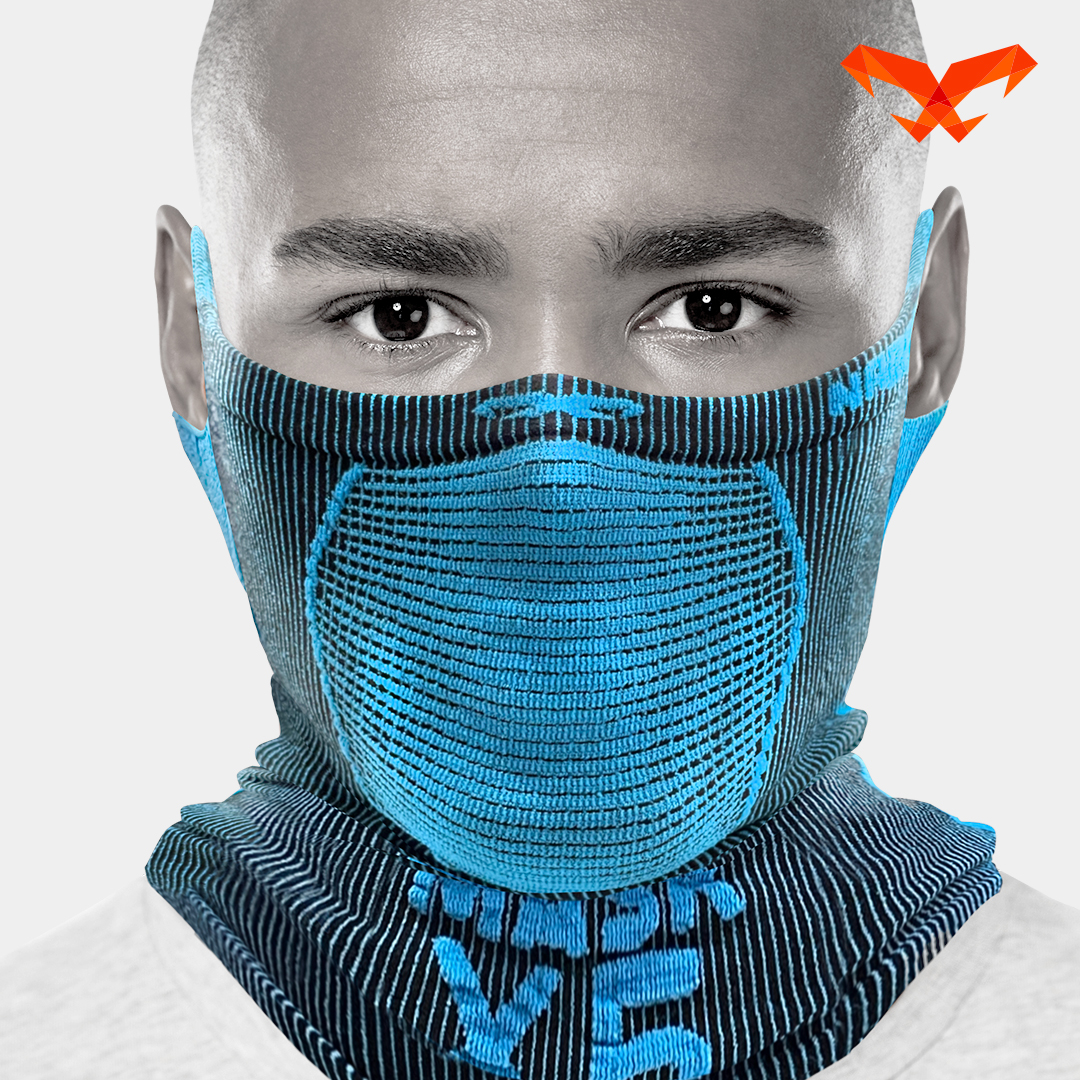 NAROO X5 black and blue neck gaiter, front view
