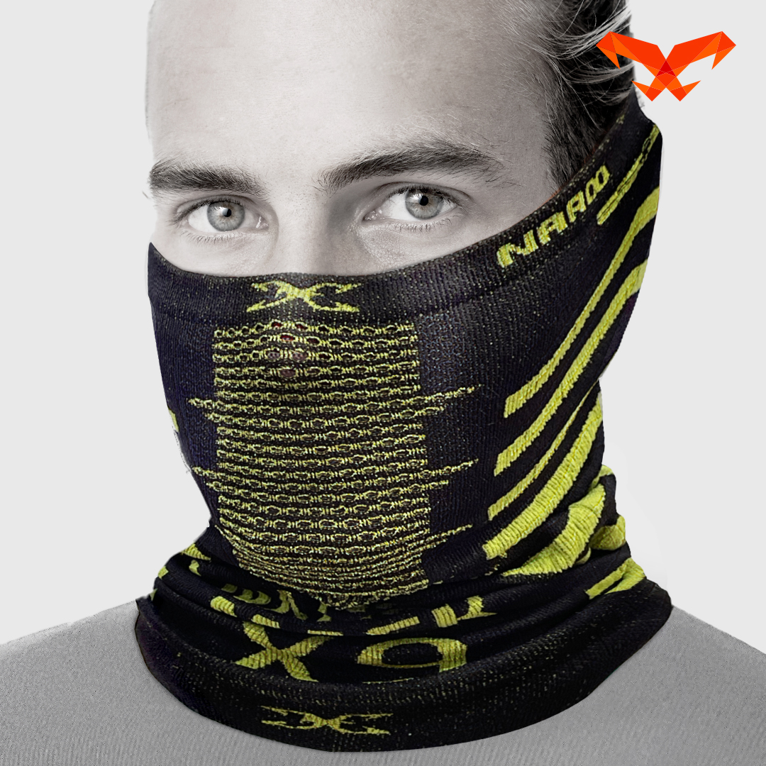 NAROO X9 black and green neck gaiter, front view