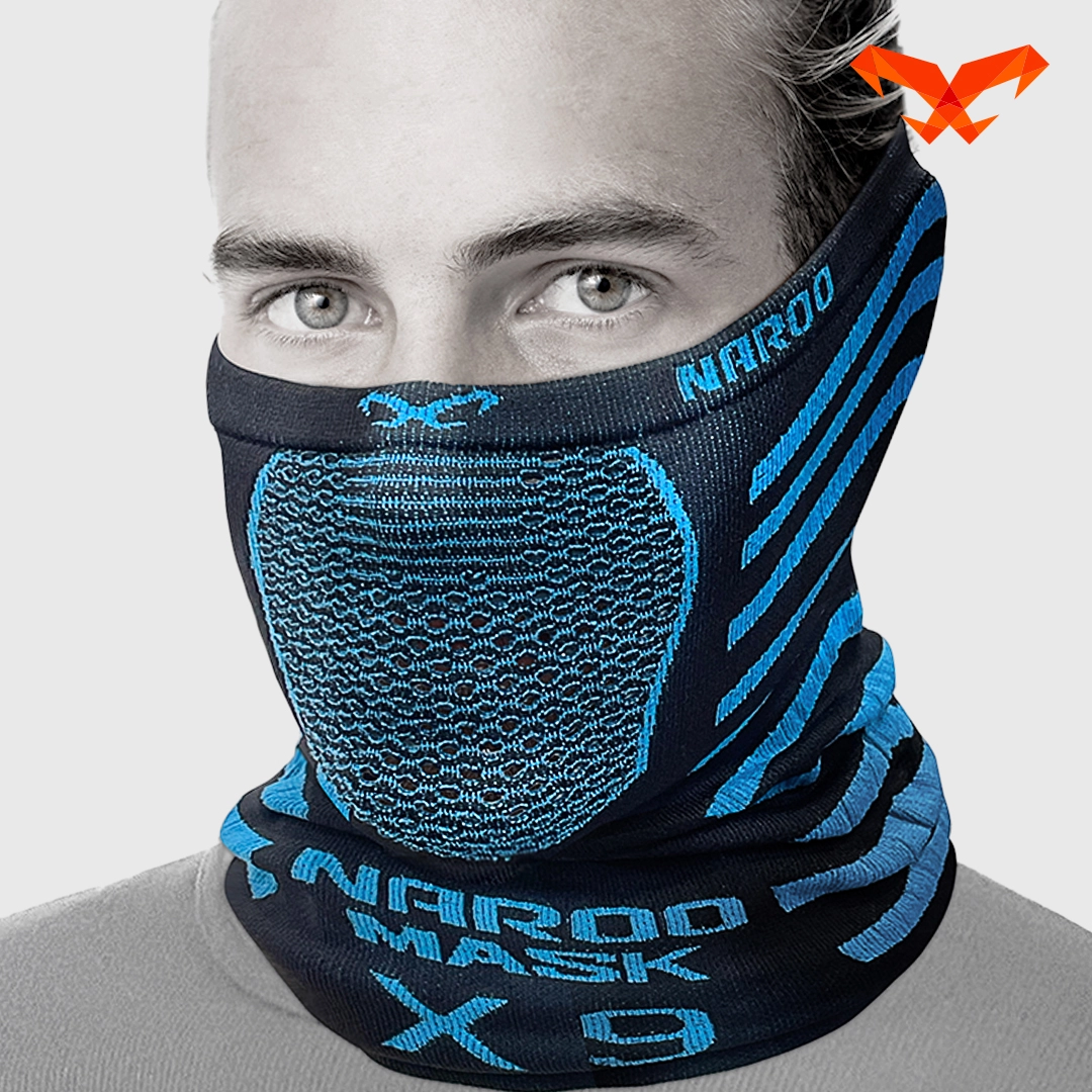 NAROO X9 black and blue neck gaiter, front view