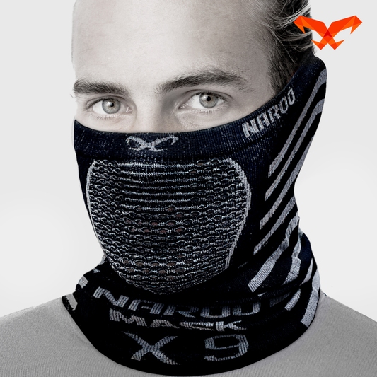 NAROO X9 black and gray neck gaiter, front view