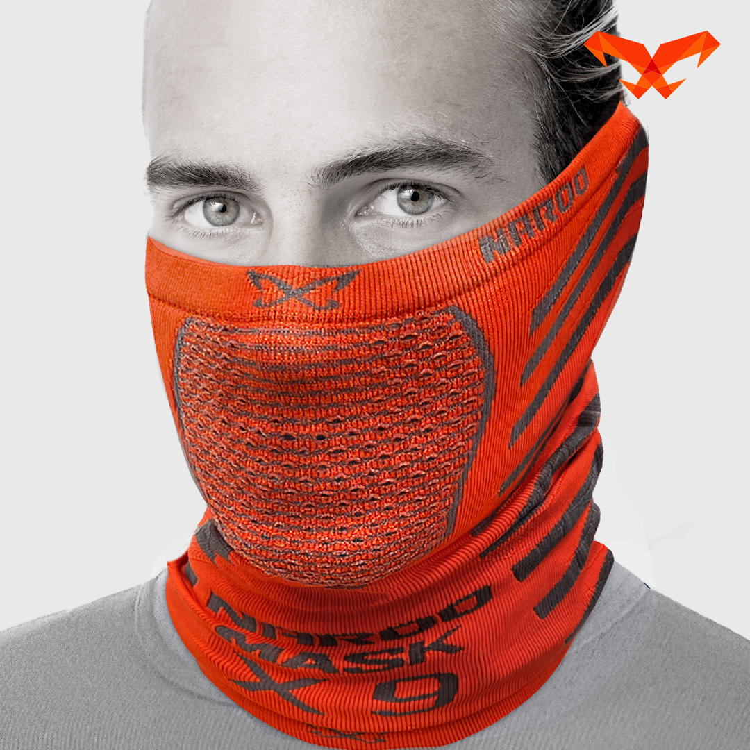 NAROO X9 red and gray neck gaiter, front view