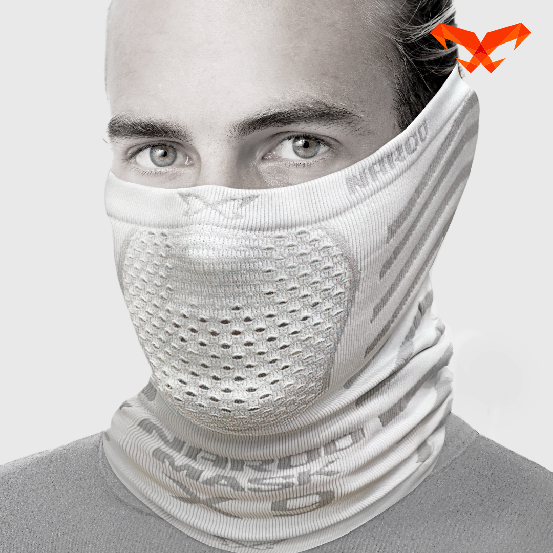 NAROO X9 white and gray neck gaiter, front view