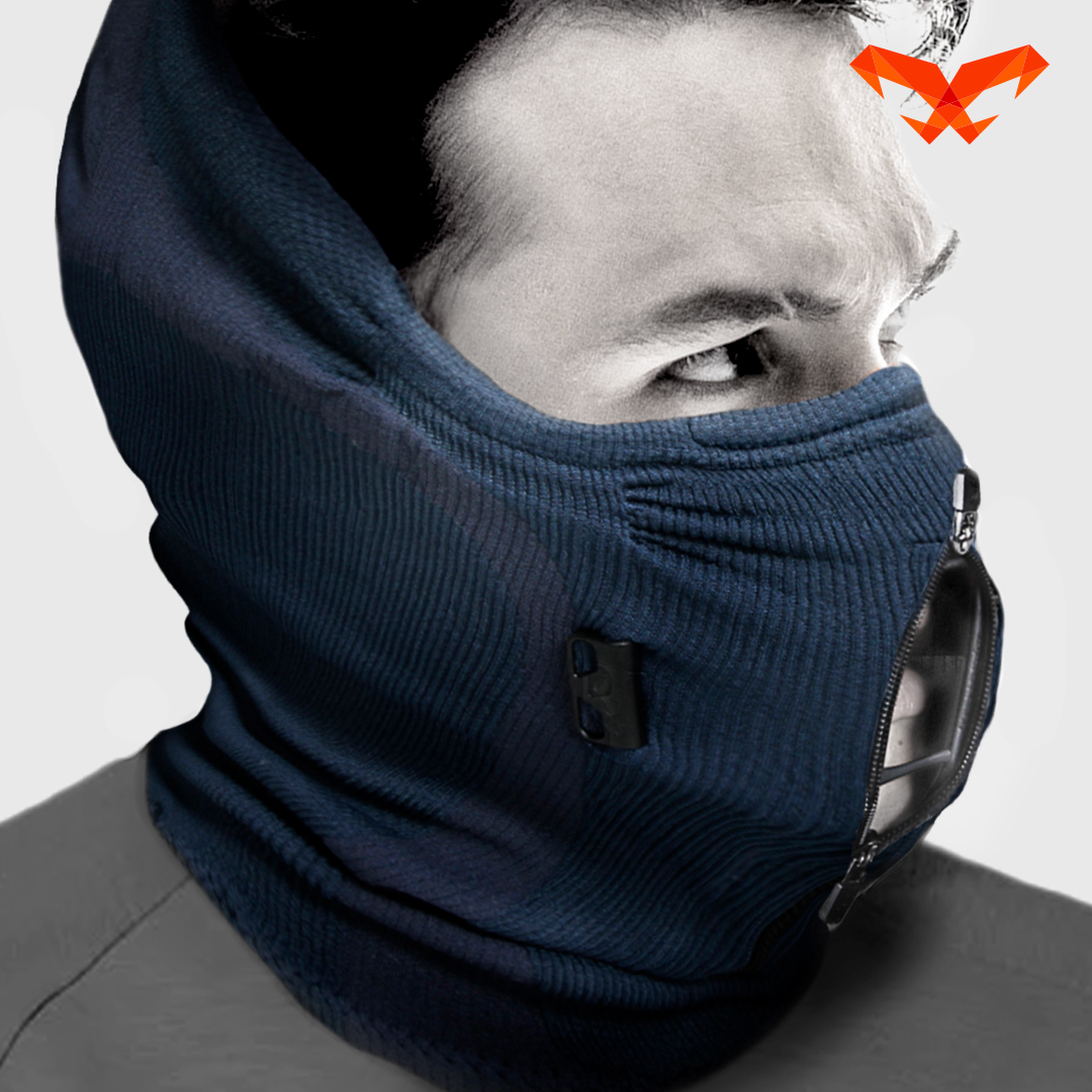 NAROO Z9H navy zip-front face and neck cover, side view