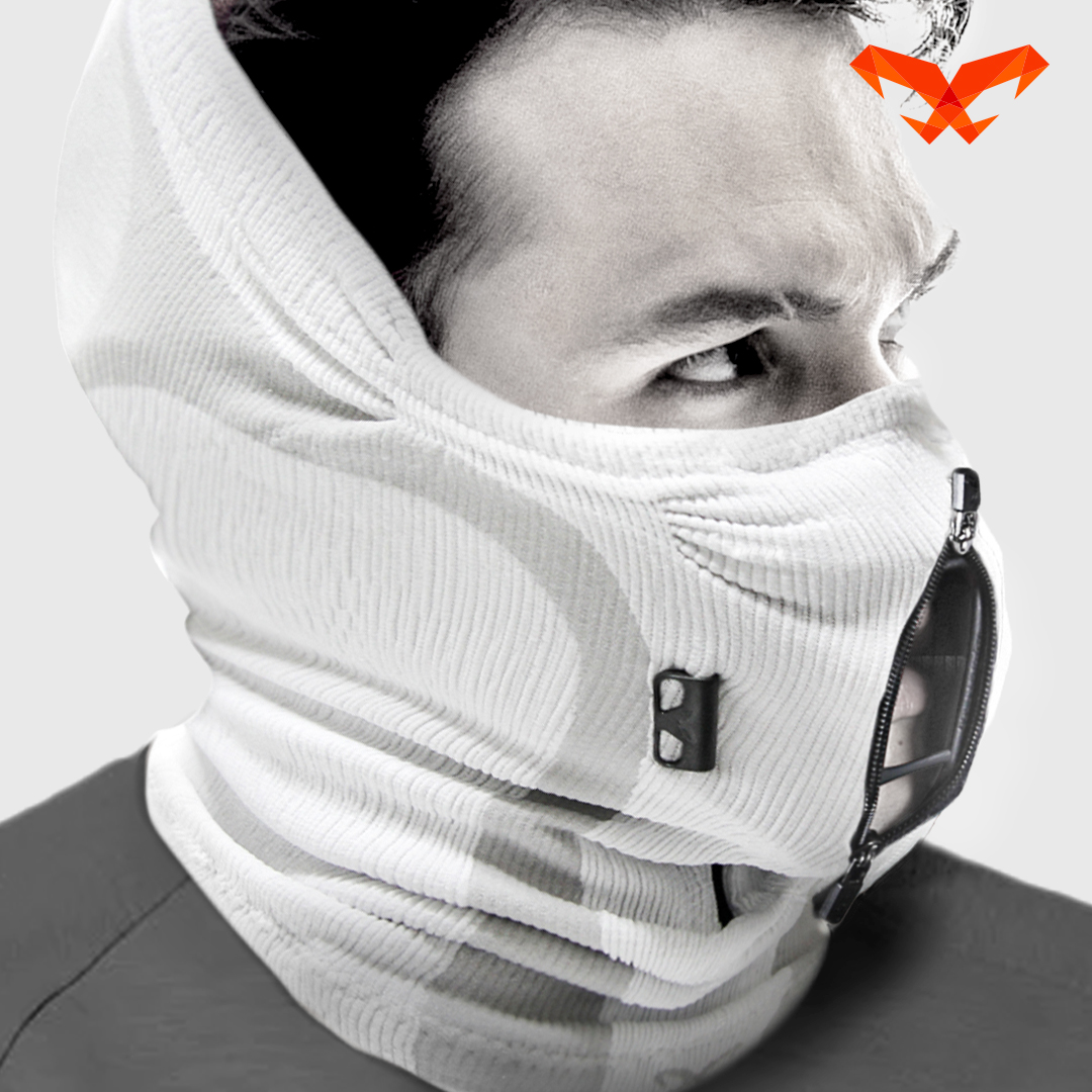 NAROO Z9H white zip-front face and neck cover, side view