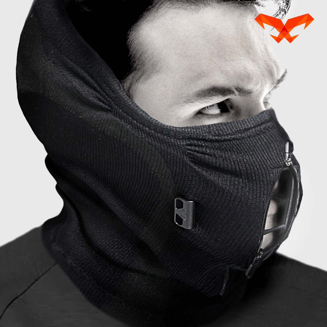 NAROO Z9H black zip-front face and neck cover, side view