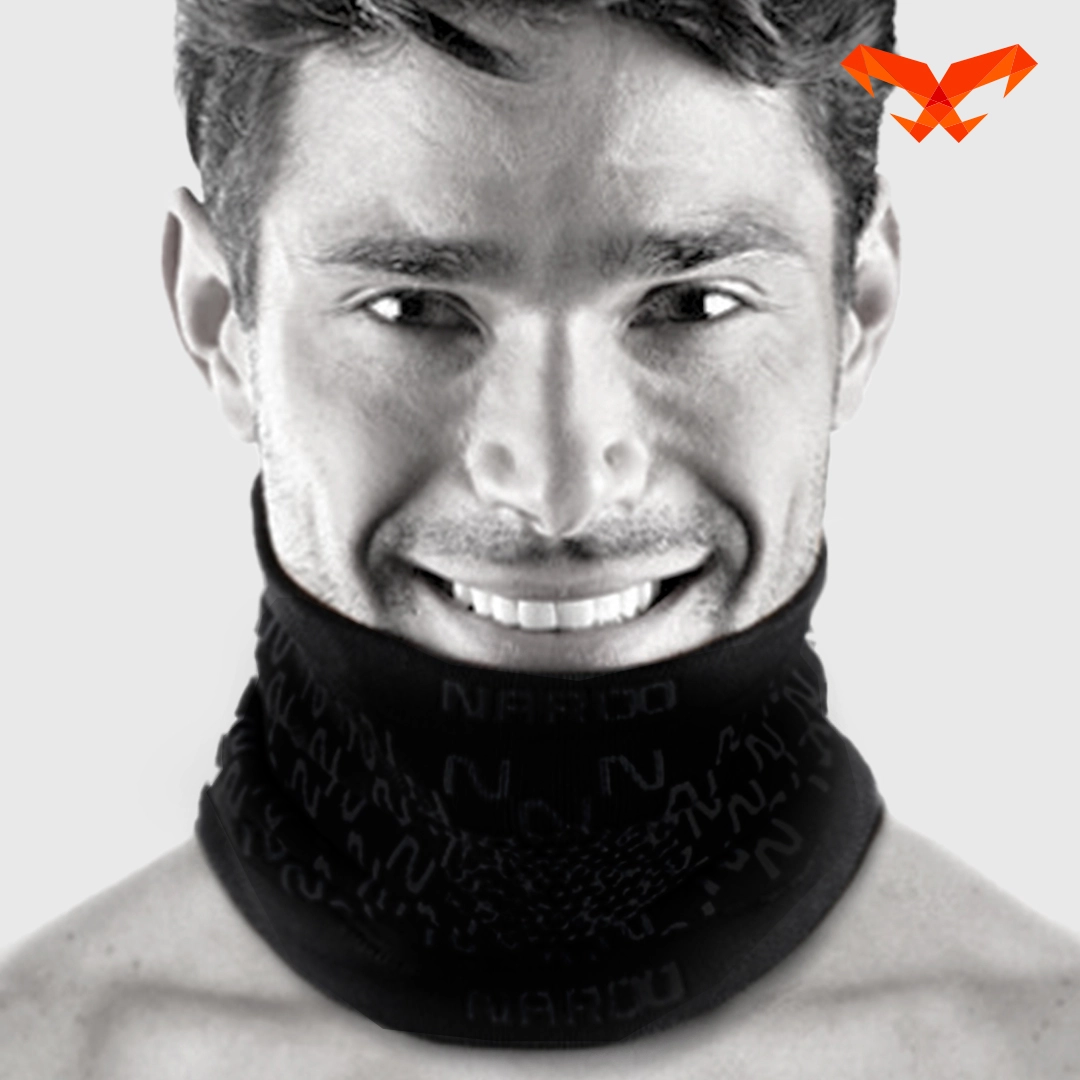 NAROO E9 black tube neck gaiter worn by a man