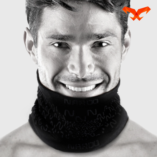 NAROO E9 black tube neck gaiter worn by a man