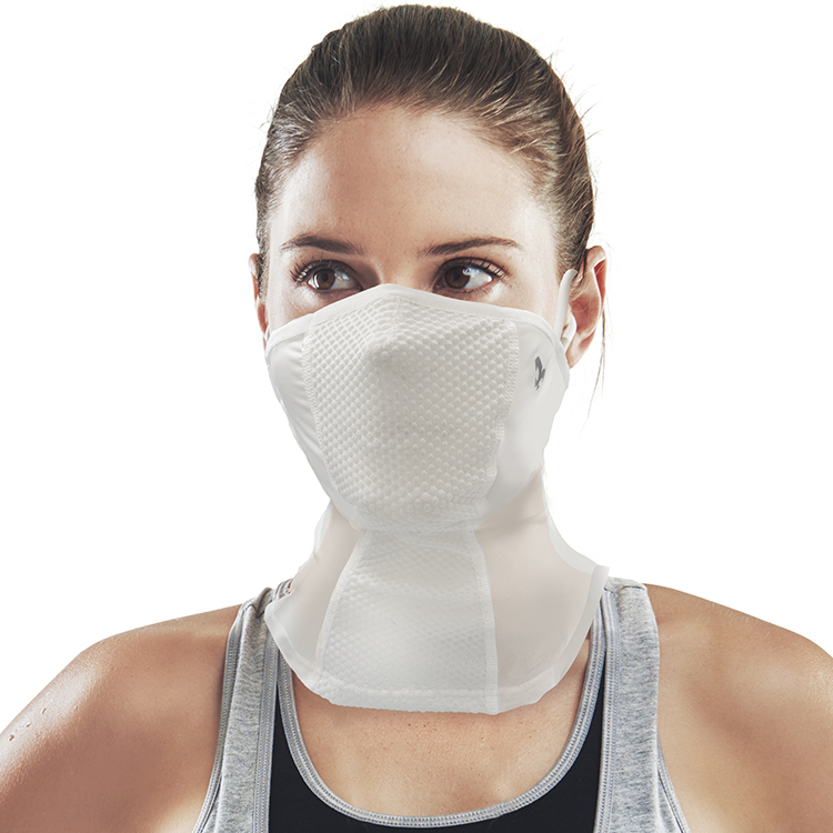 NAROO N2 white sun protection face cover worn, front view