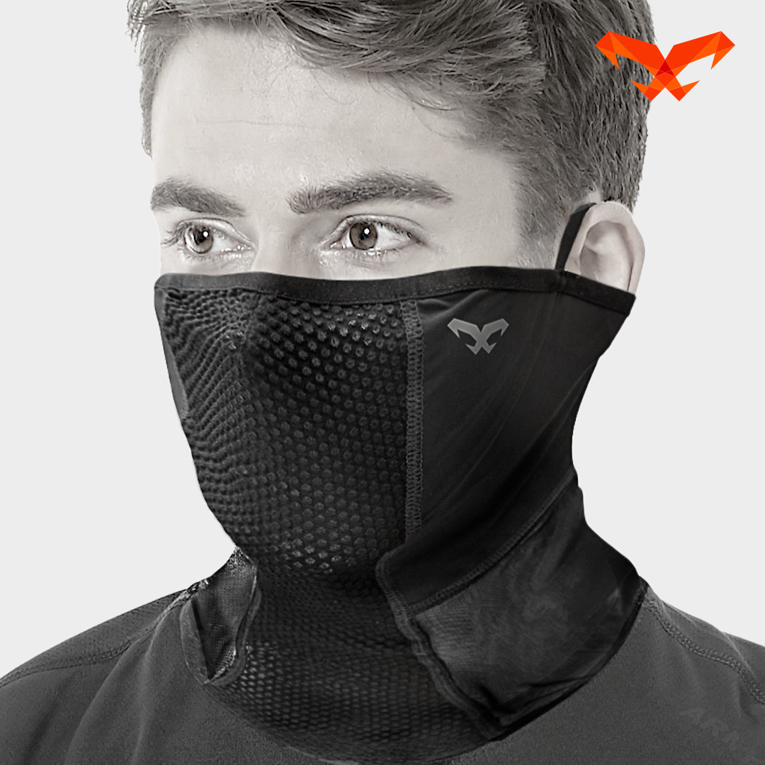 NAROO N2 black sun protection face cover worn by a man