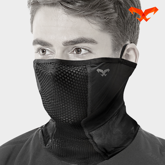 NAROO N2 black sun protection face cover worn by a man