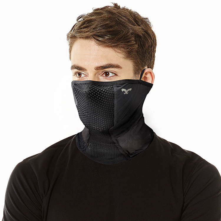NAROO N2 black sun protection face cover worn, front view