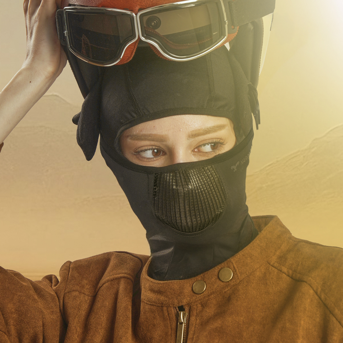 NAROO N7F black winter balaclava worn with goggles outdoors