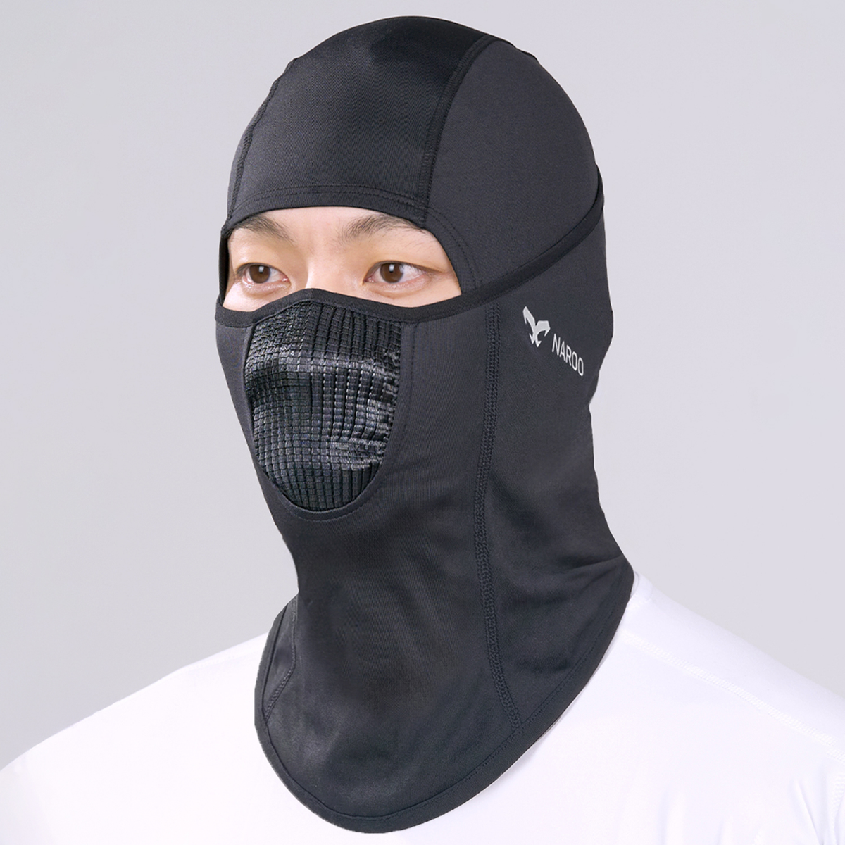 NAROO N7F black winter balaclava worn, front view