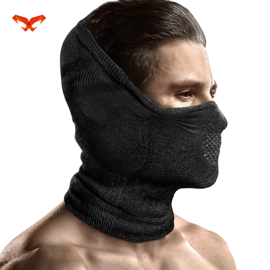 NAROO N9H gray half balaclava worn, back-side view