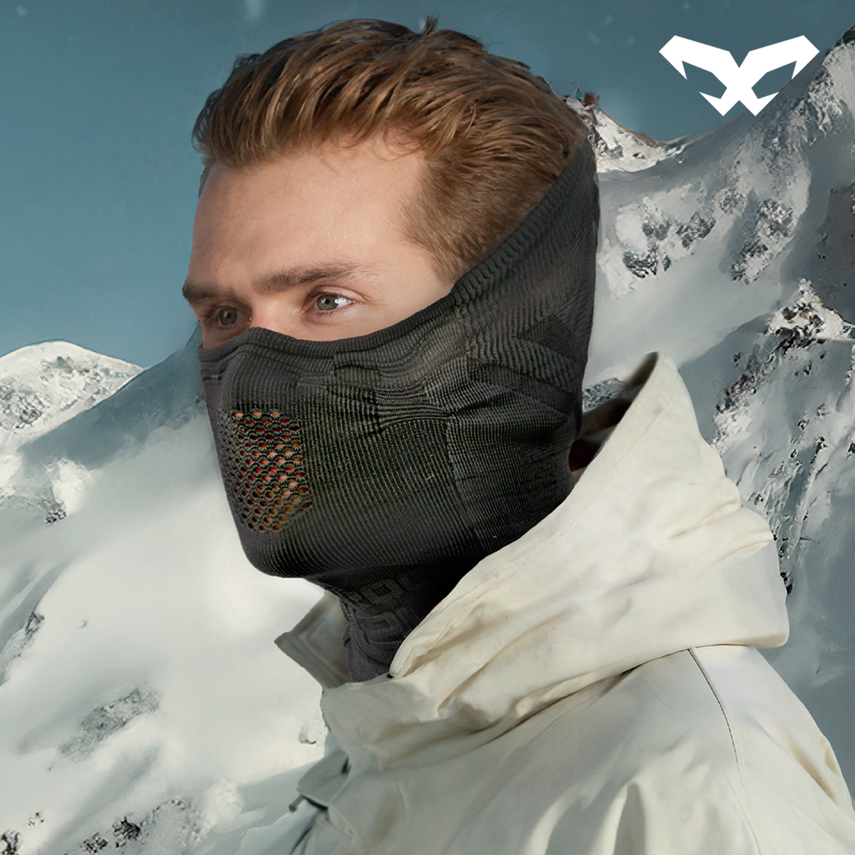 NAROO N9H gray half balaclava worn on a snowy mountain