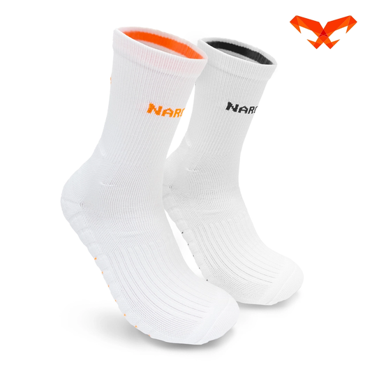 NAROO Socks crew socks with orange and black accents, pair