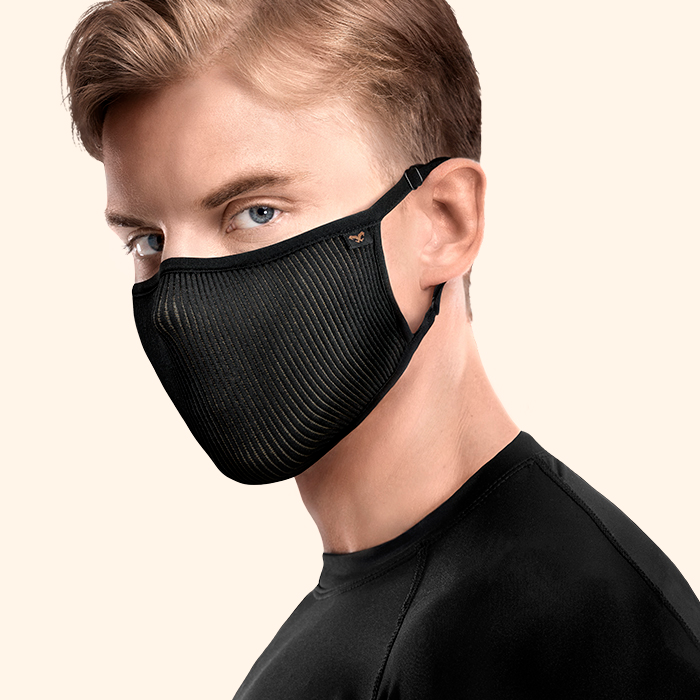 NAROO F.U+ Copper black face cover worn with ear loops